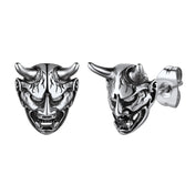 Japanese Oni Hannya Mask Stud Earrings — Stainless Steel