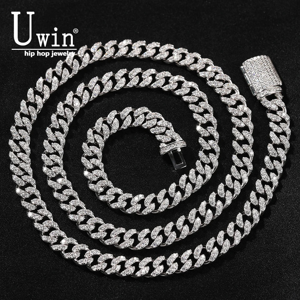 Uwin S925 Moissanite 6mm Cuban Chain Miami Sterling Silver Necklace for Women Bracelets Diamond Tester High Quality