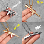 Gun Series AK47 M16 Sniper Rifle Stainless Steel Jewelry Men Necklaces with Pendant For Male Women Punk Hip Hop Gifts Wholesale