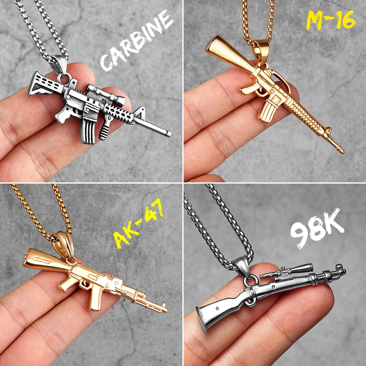 Gun Series AK47 M16 Sniper Rifle Stainless Steel Jewelry Men Necklaces with Pendant For Male Women Punk Hip Hop Gifts Wholesale