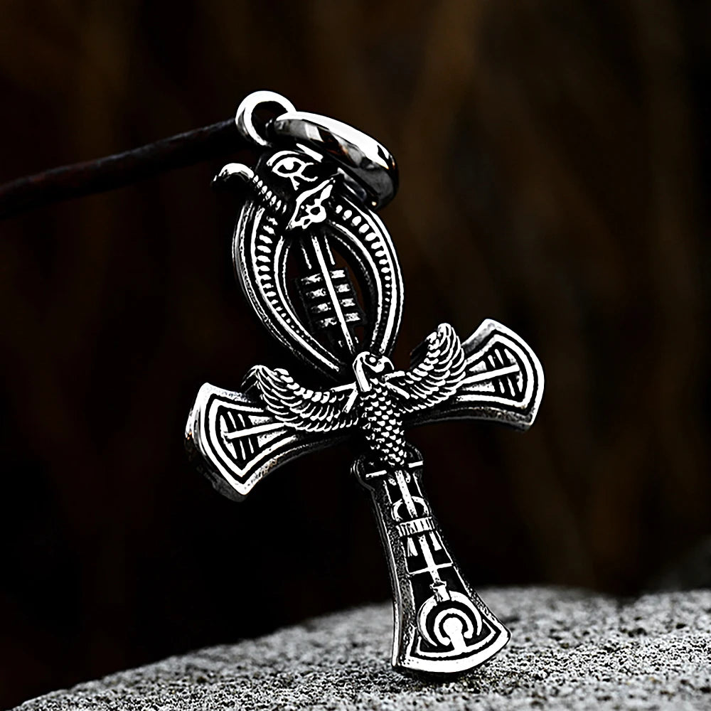 Vintage Ankh Cross Necklace Unisex 316L Stainless Steel Unique Eye Of Horus Amulet Pendant Egyptian Jewelry Gifts