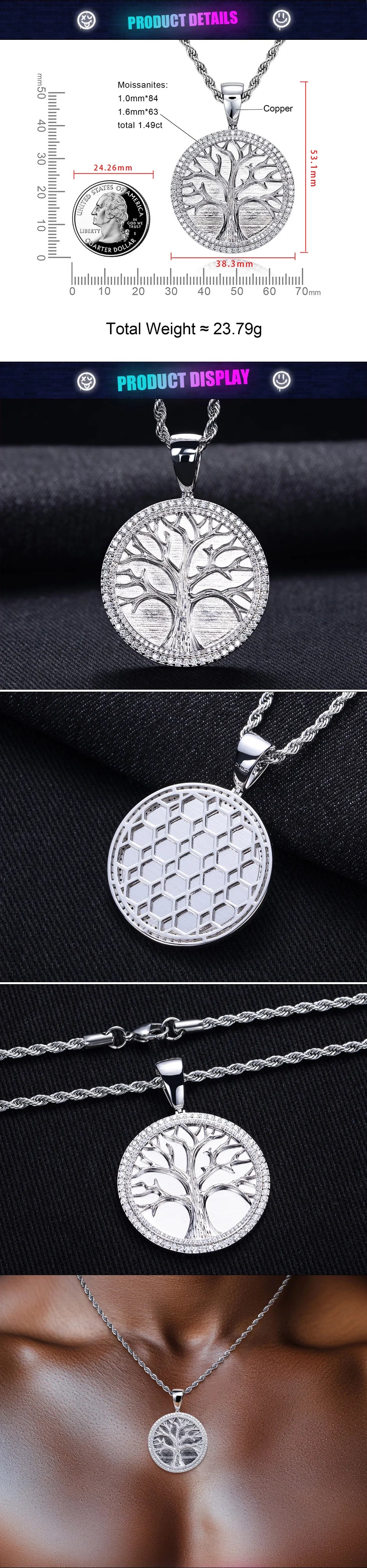 Iced Out Tree of Life Pendant — 14K Gold
