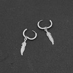Vintage Feather Round Hoop Earrings — Stainless Steel