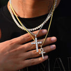 Iced Out CZ Cross Choker Pendant — SS