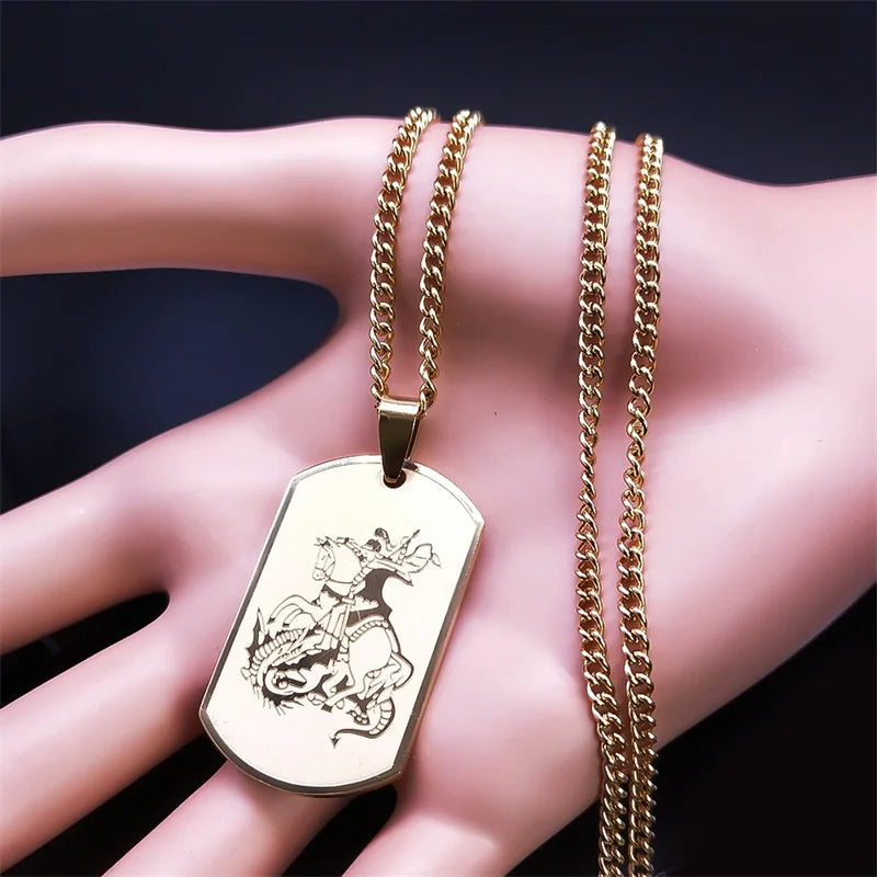 SAINT MICHAEL Archangel Pendant Necklace For Women Men Stainless Steel Dog Tag Metal Shape Necklaces Religious Jewelry