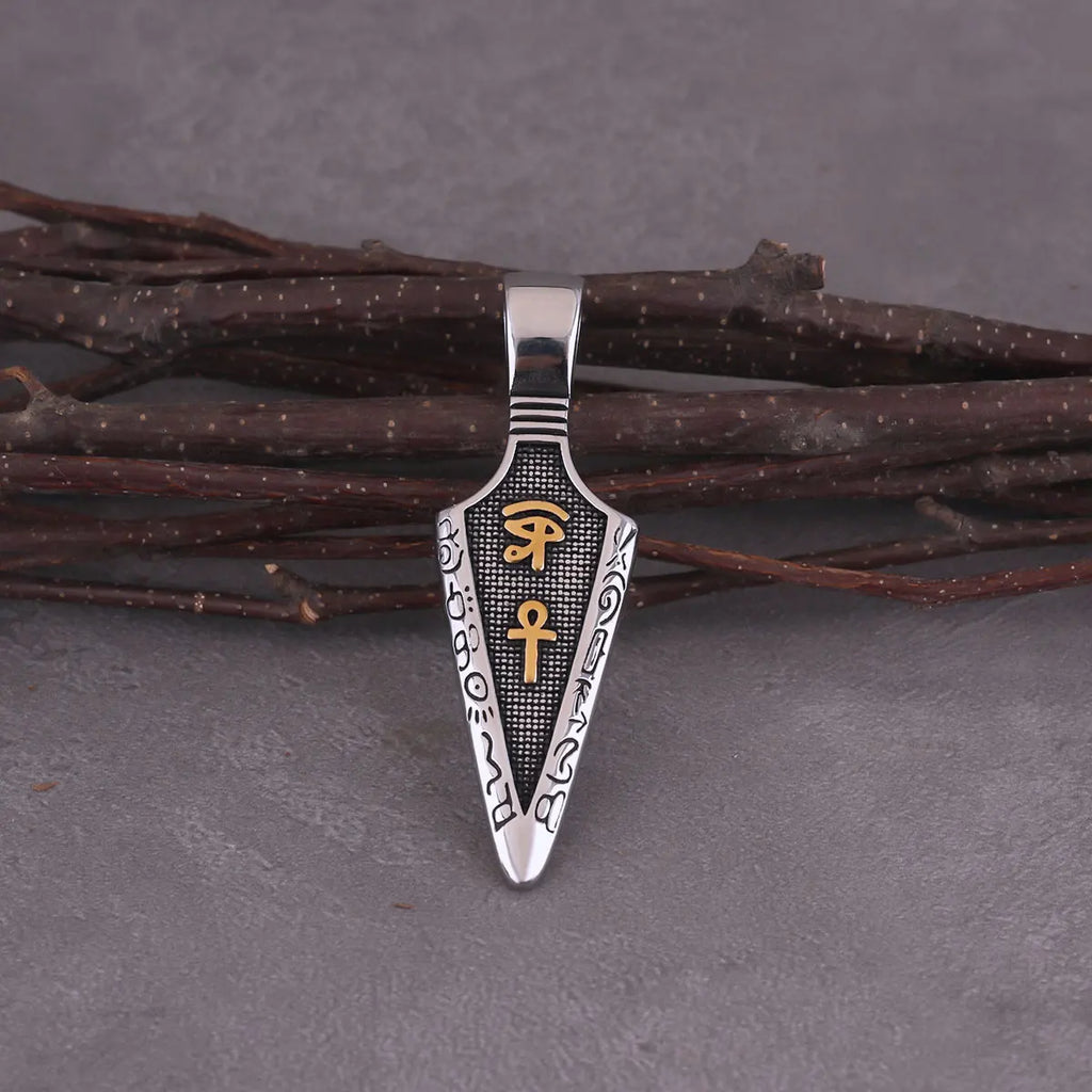 Viking Rune Spear Pendant Necklace Men's Punk Hip Hop Stainless Steel Gold Black Color Eye of Horus Amulet Necklace