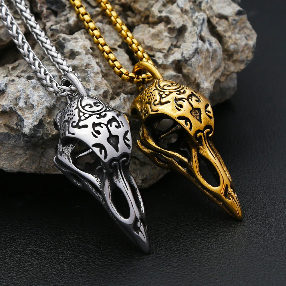 Raven Skull Pendant — Stainless Steel