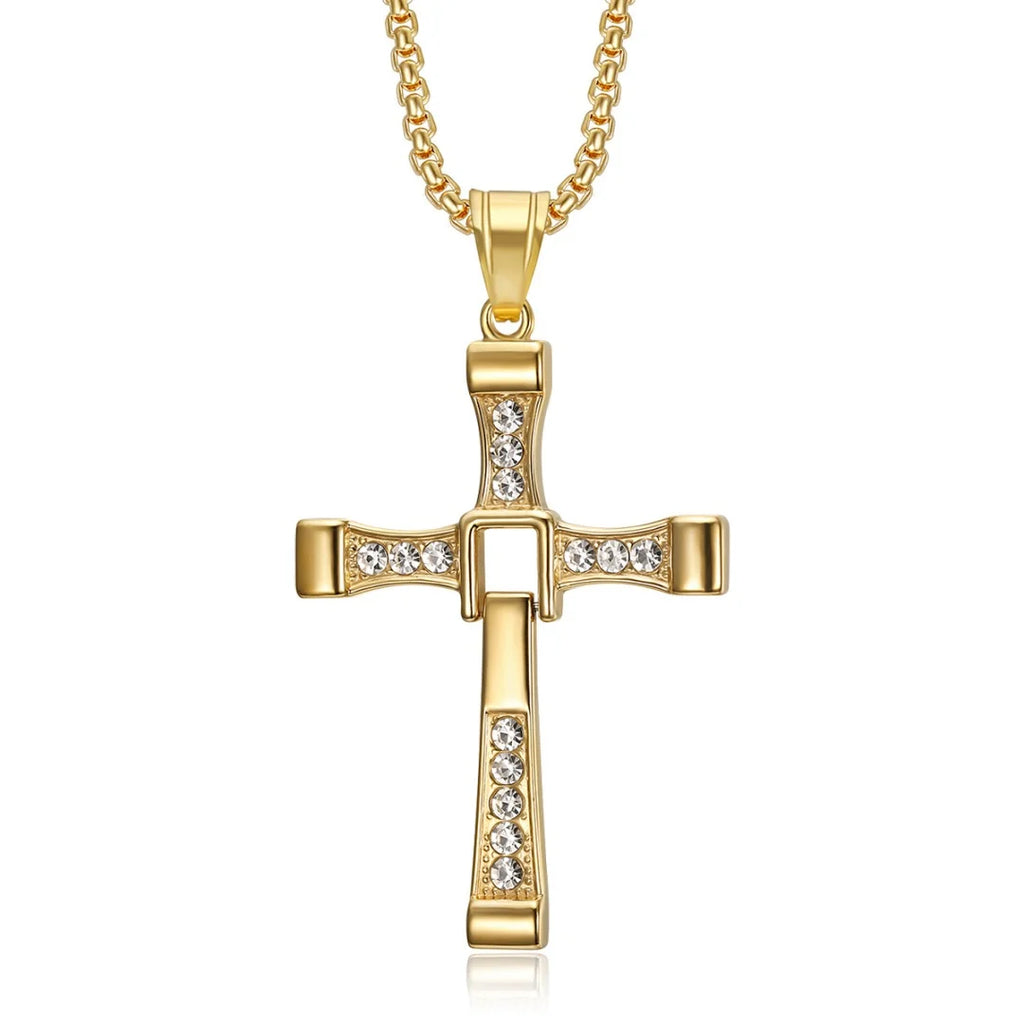 CZ Jesus Cross Pendant Necklace — Stainless Steel