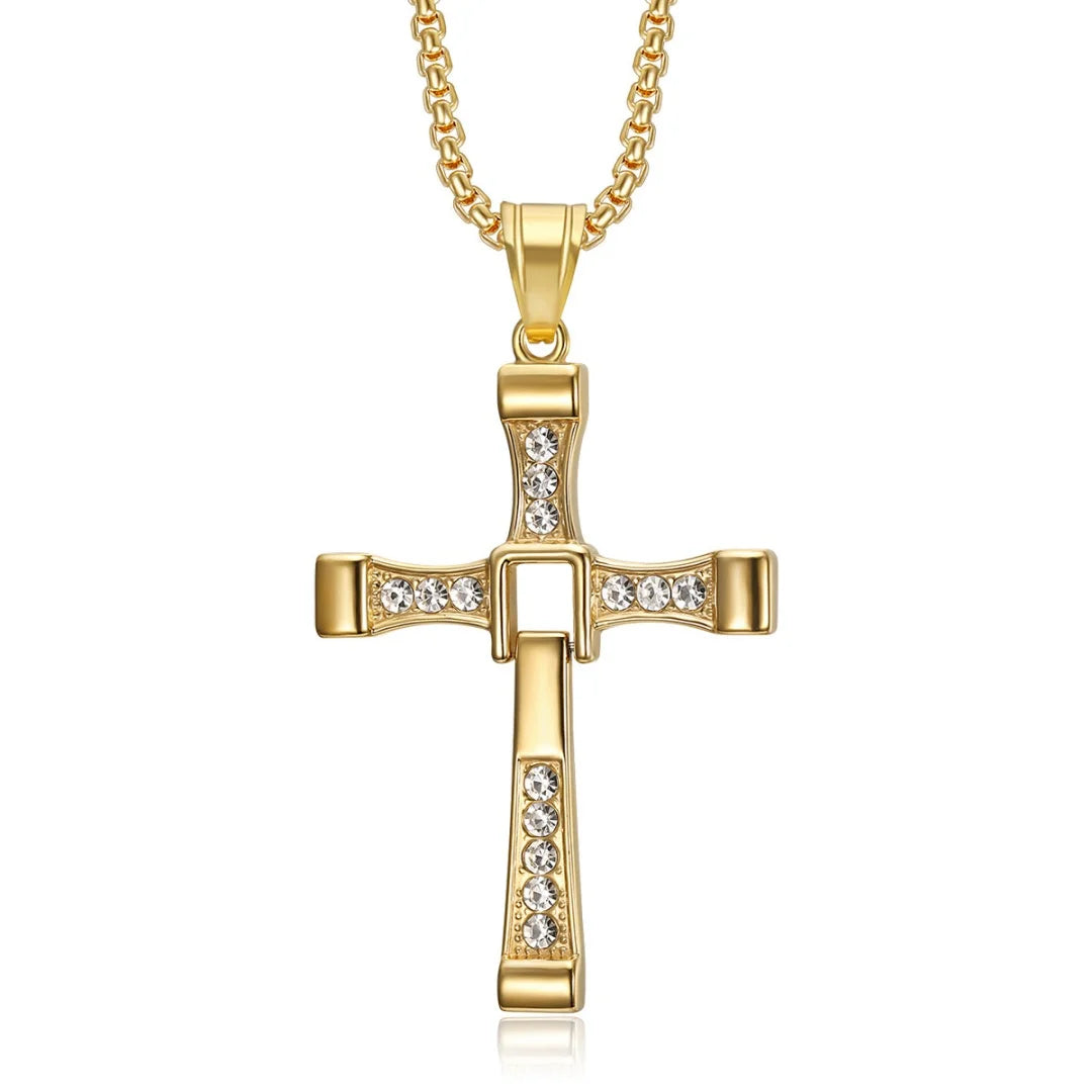 CZ Jesus Cross Pendant Necklace — Stainless Steel