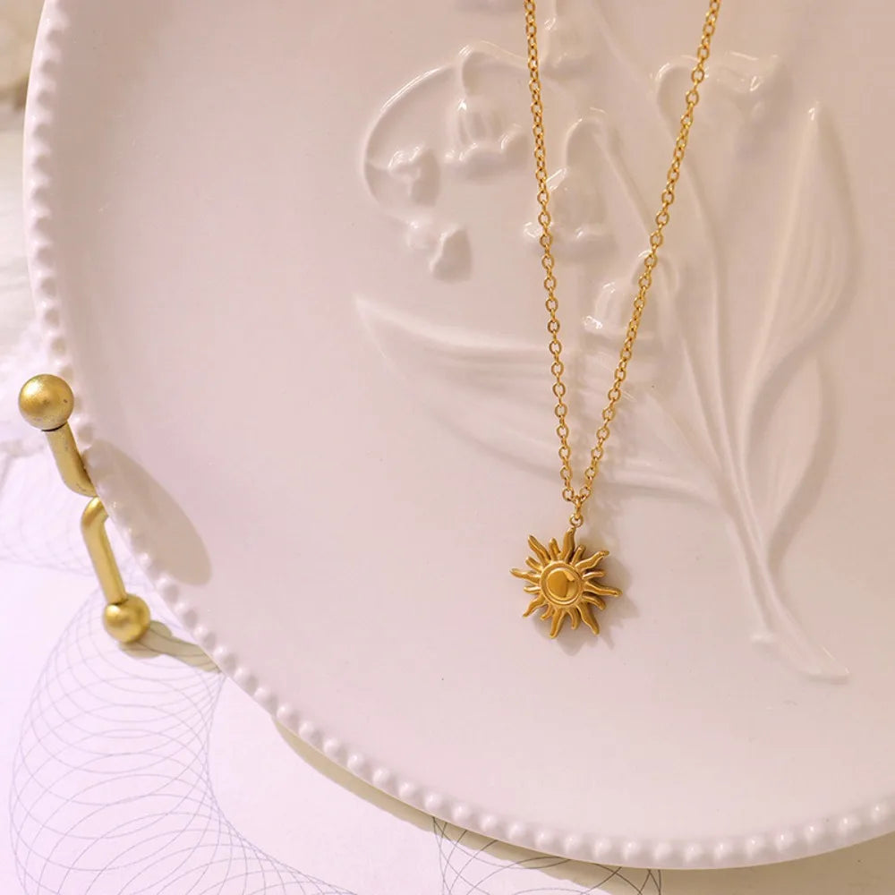 Gold Sun Stainless Steel Pendant Necklace