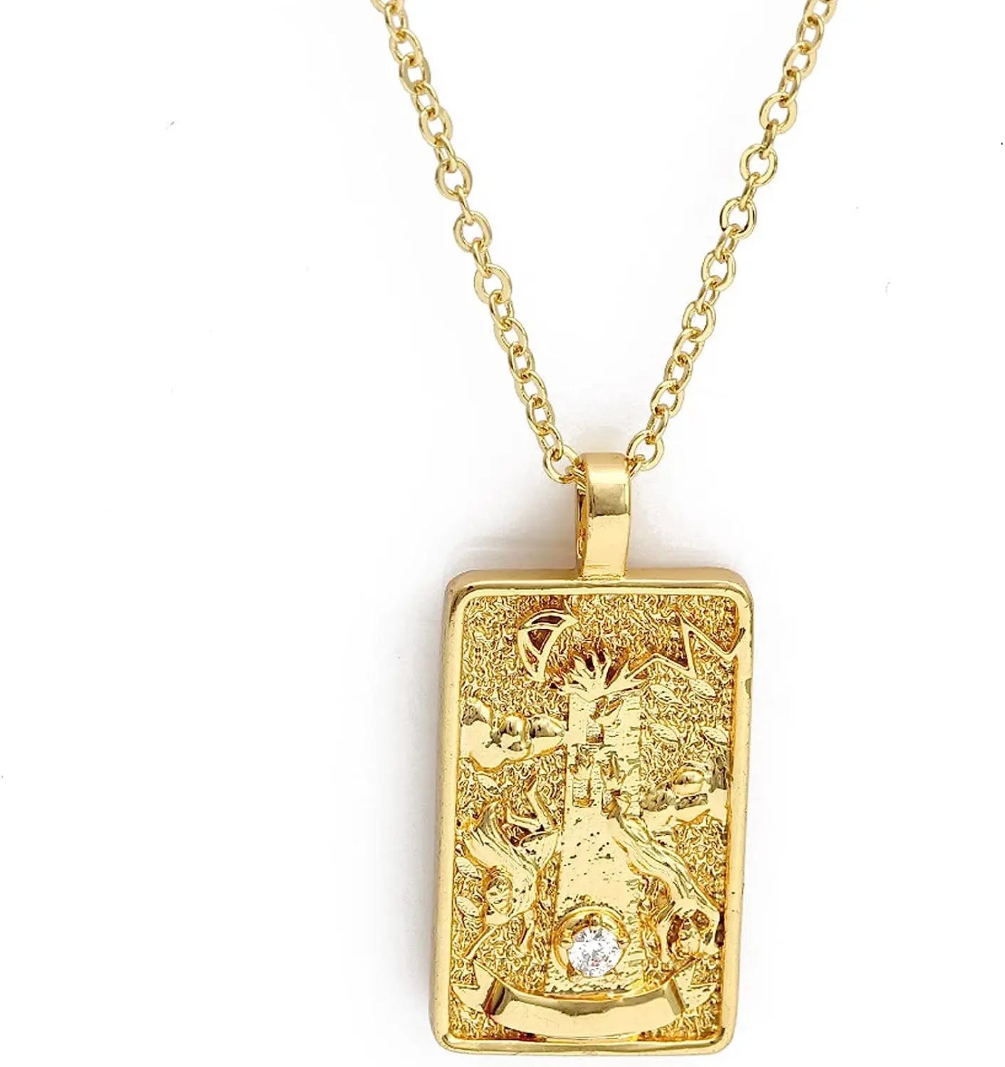 Double Sided Original Tarot Cards Necklace Tarot Moon Cigano Divination Zircon Necklace Wheel of Fortune Star Death