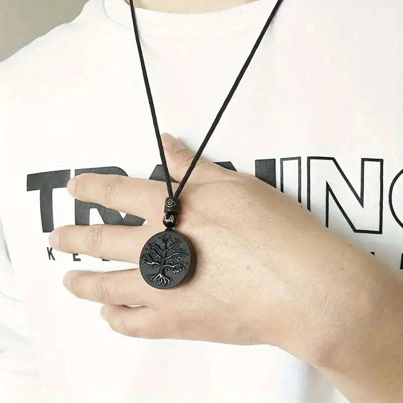 Crystal of Necklace Pendant Black Obsidian Guardian Healing Amulet Popular Export Item Tree of Life