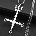 Heavy Metal 666 Music Band Necklace Stainless Steel Black Color Sigil Church of Satan Fork Cross Necklaces Jewelry N8055BKS06