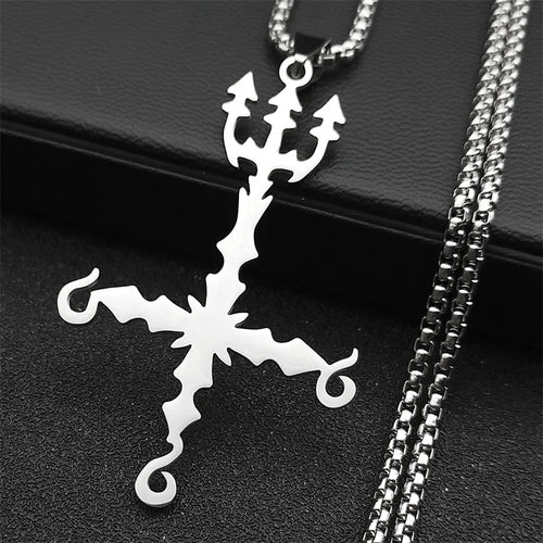 Black Fork Cross Necklace — Stainless Steel