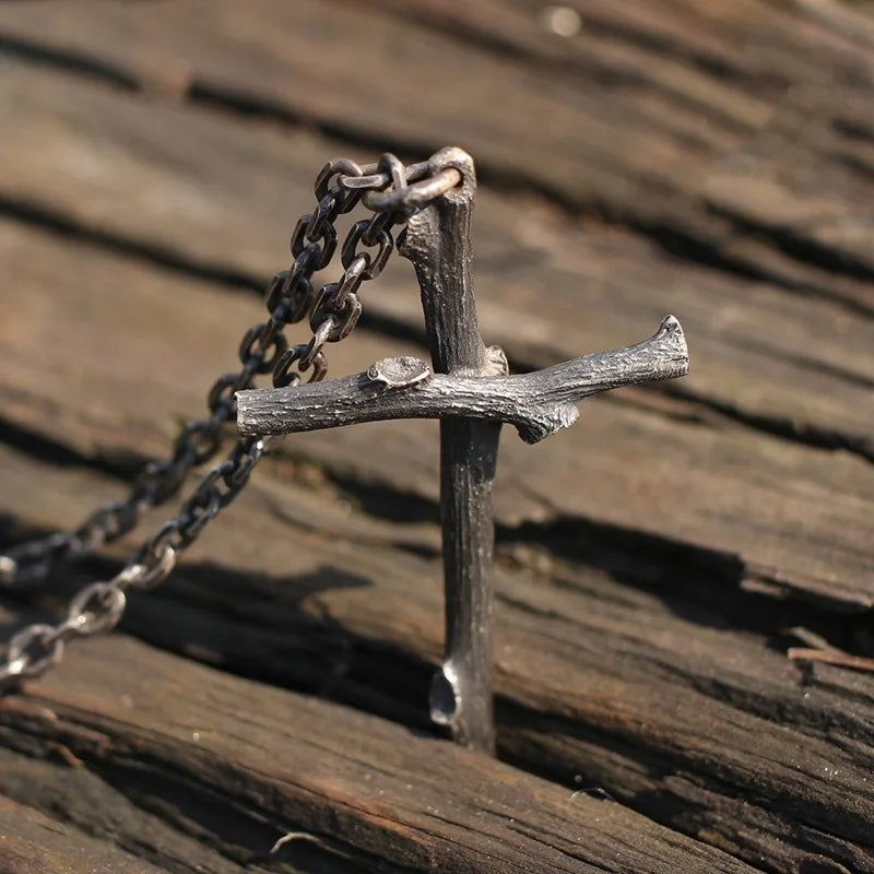Buyee 925 Sterling Silver Male Cross Pendant Chain Branch Design Necklace for Men Women Fashion Fine Jewelry Chain Gift