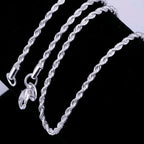 925 Sterling Silver 4mm Chain Male Twisted Rope Necklace Bracelets Fashion Women Men Silver High Quality Jewelry Set