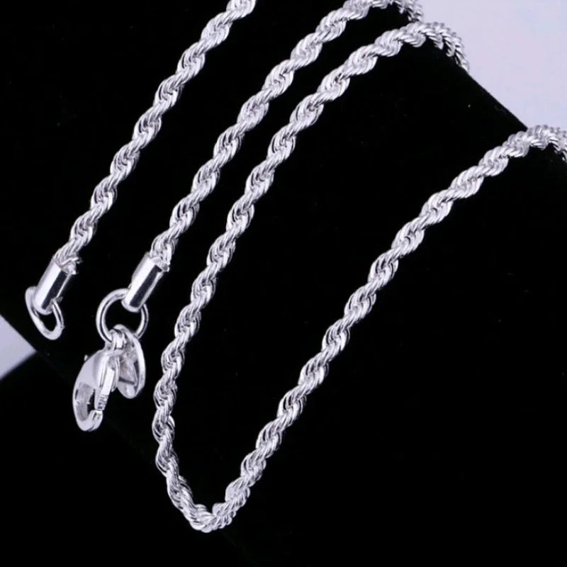 925 Sterling Silver 4mm Chain Male Twisted Rope Necklace Bracelets Fashion Women Men Silver High Quality Jewelry Set