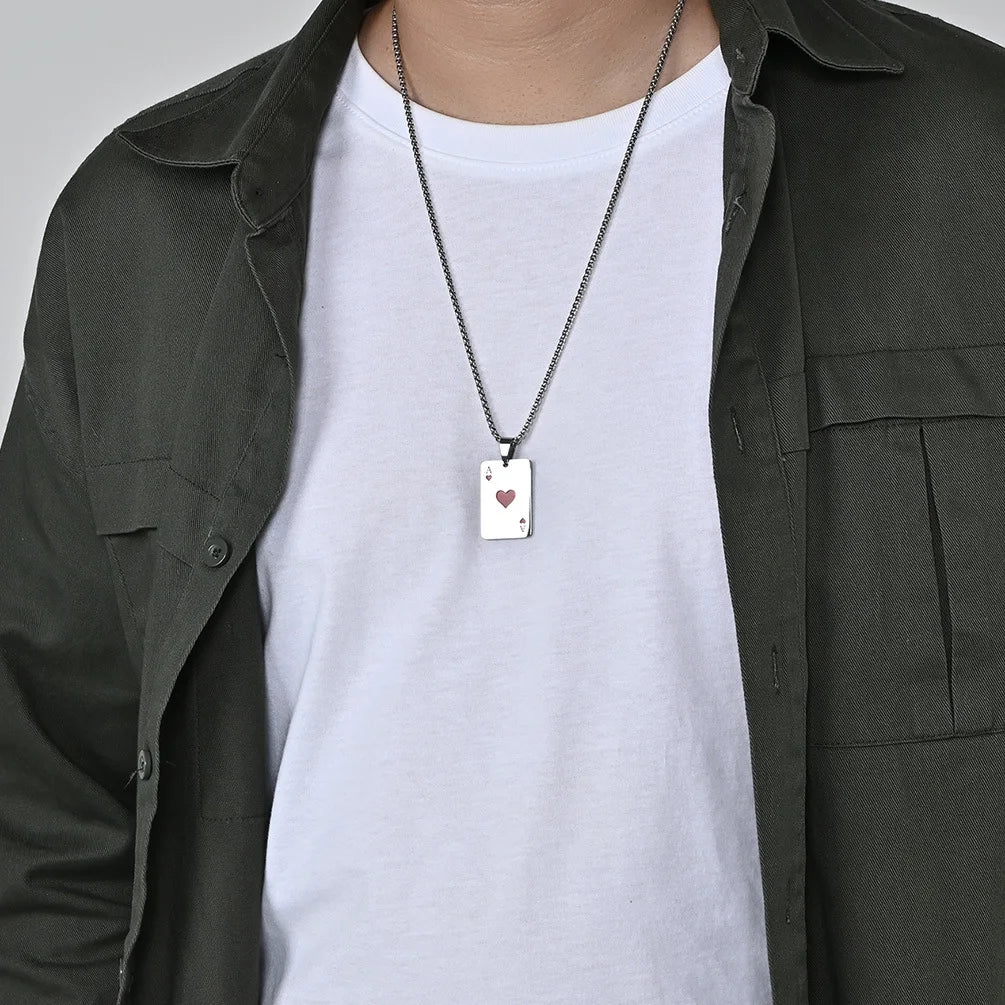 Poker Ace Steel Pendant 60CM Necklace