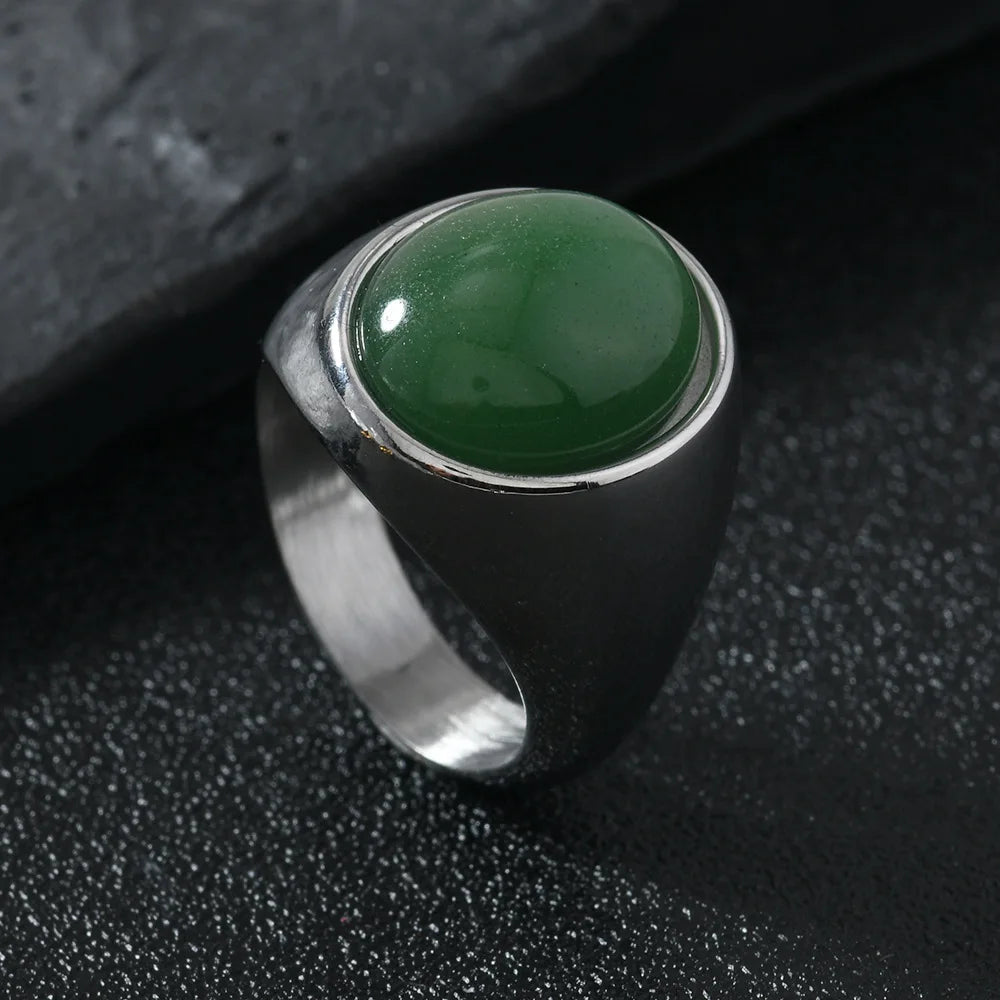 Tiger Black Ring 316L Oval Natural Stone