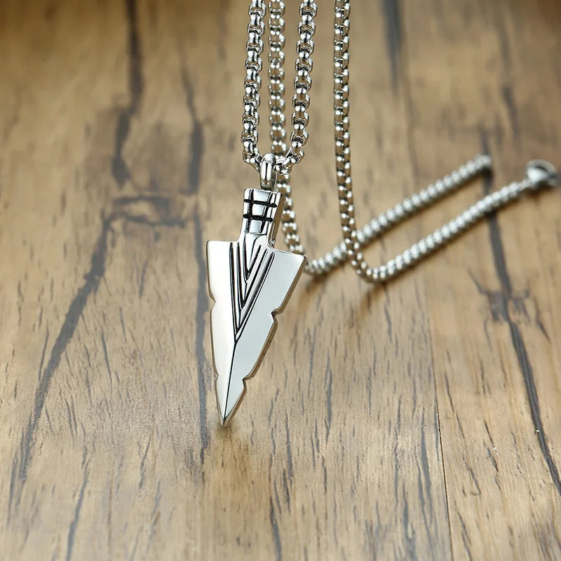 Vnox Men's Arrowhead Kunai Primal Urn Necklaces, Rock Punk Spearhead Pendant Jewellery, Stainless Steel Anniversary
