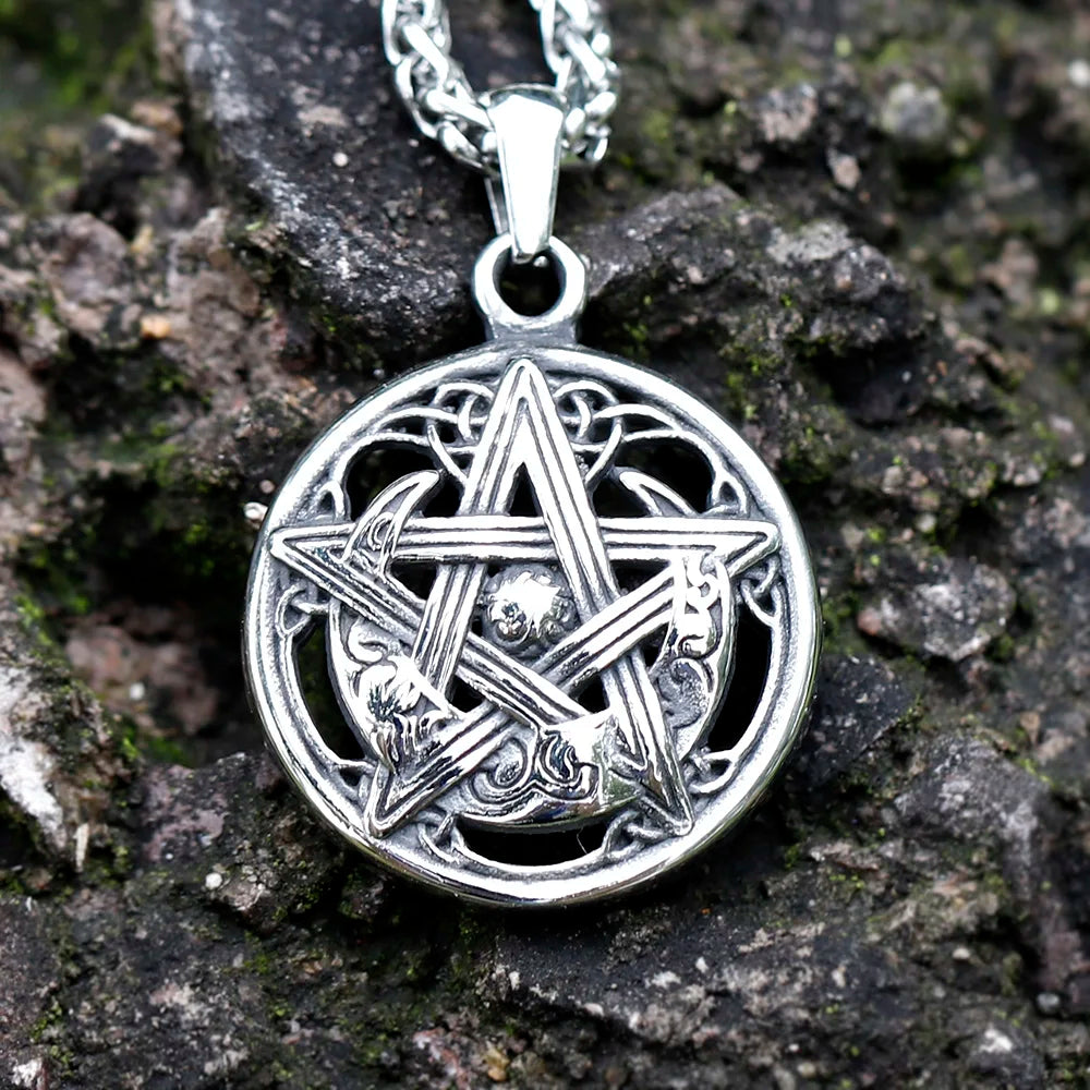 Star and Moon Pendant Necklace — Stainless Steel