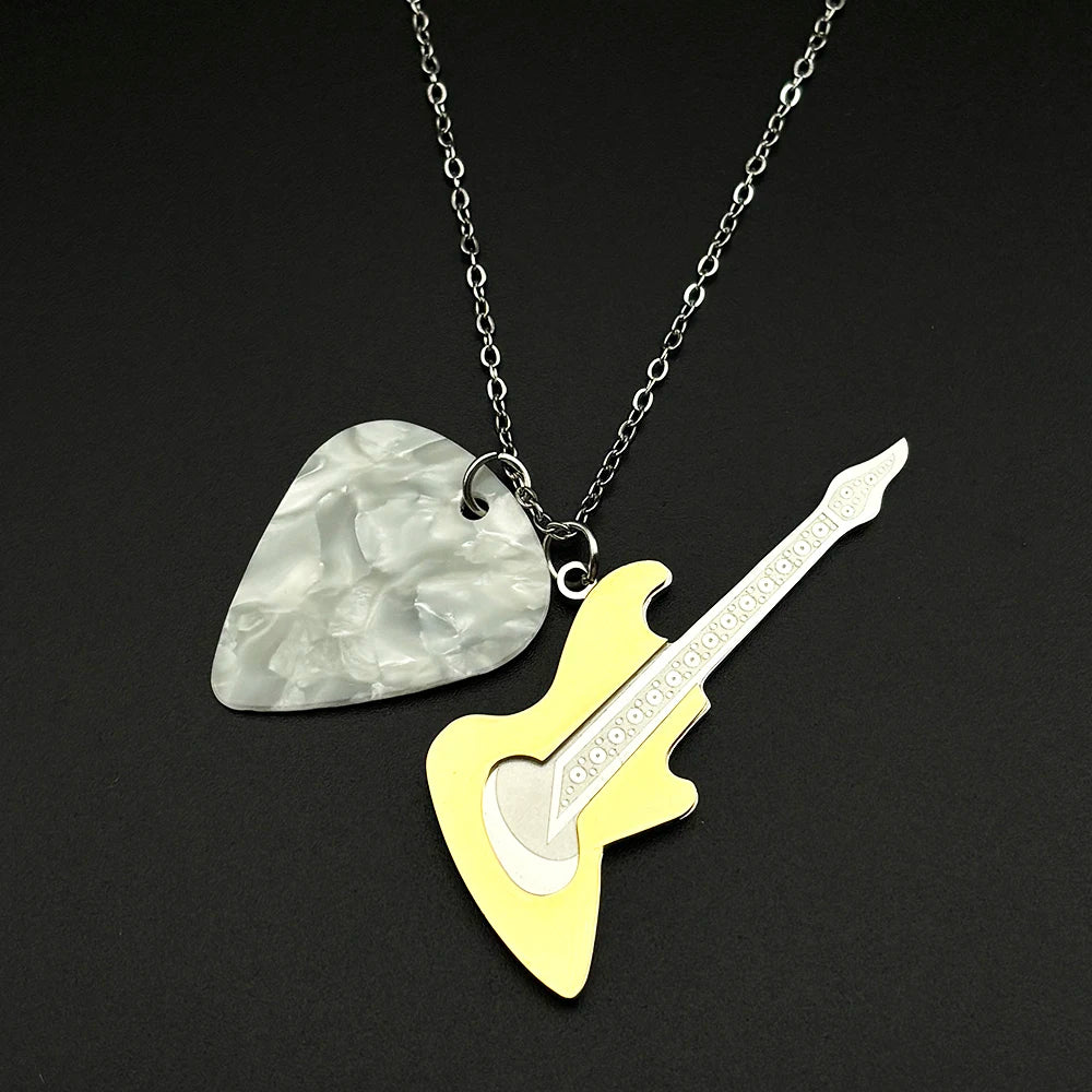 Rock Roll Electric Guitar Pick Necklace For Men Women Stainless Steel Music Lover Gift Hiphop Band Chain Rapper Jewelry
