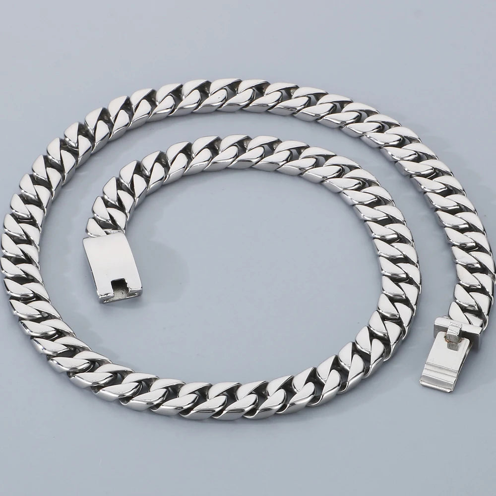 50/60CM Long 12MM Wide Cuban Link Chain Necklaces for Man Solid Stainless Steel On Neck Chains Party Male Jewelry Gifts