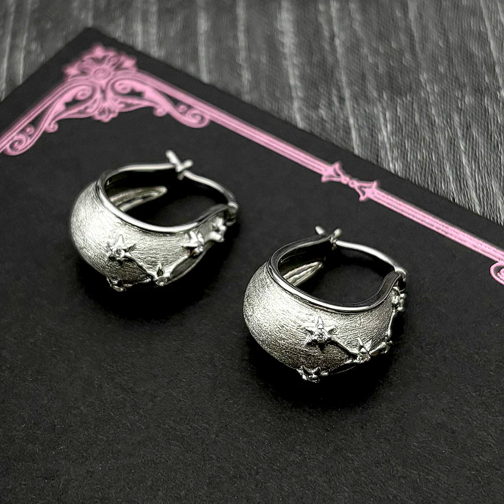 Star Silver Earrings Vintage Sterling Chunky Zircons