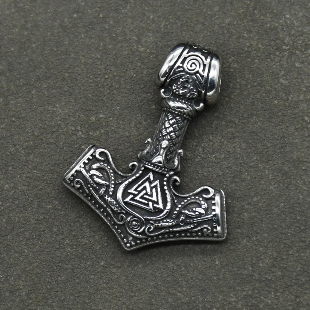 Stainless steel Nordic Rune Thor\'s Hammer Pendant Odin Celts Valknut Thors axe Necklace Men's Amulet Jewelry