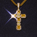 Cross Pendant Necklace Iced Out Yellow CZ