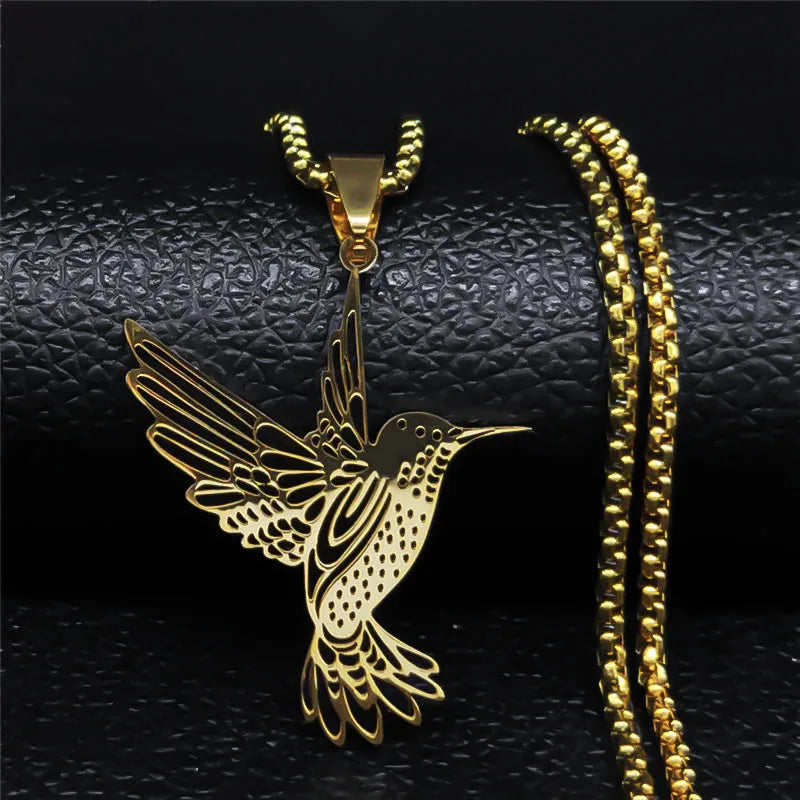 Hummingbird Gold Pendant Necklace — Stainless Steel