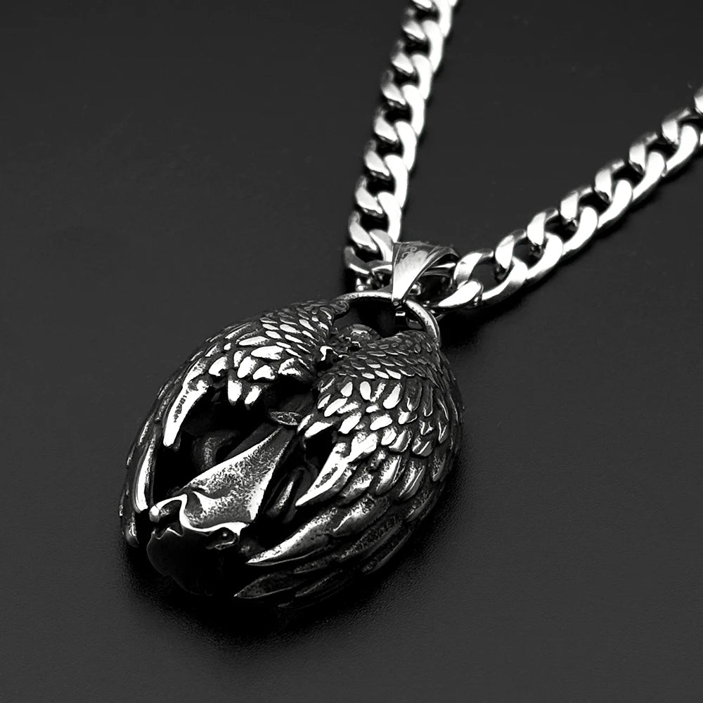 Silver Angel Wing Pendant Necklace — Stainless Steel