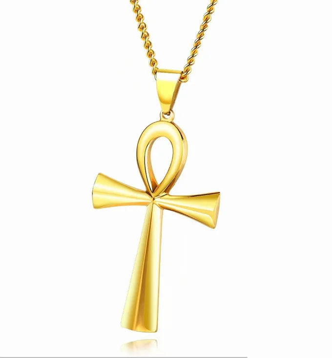 Gold Cross Ankh Pendant Necklace Stainless Steel