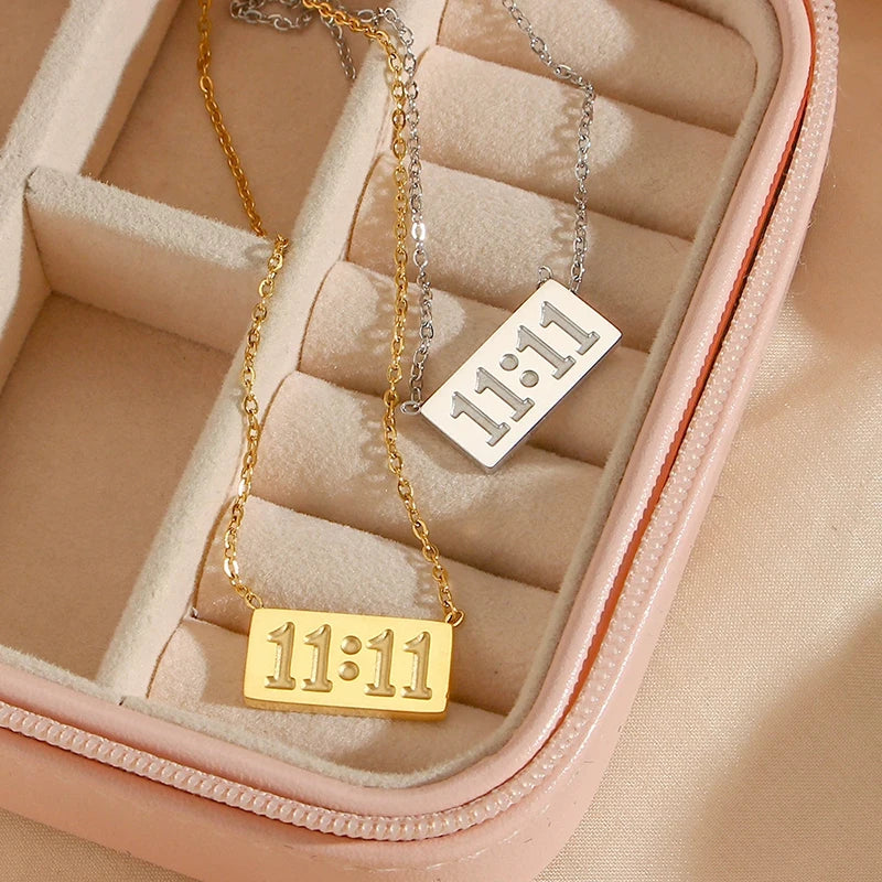 11:11 Rectangle Pendant Necklace men women Fine Stainless Steel 18K Gold Plated Necklace Choker Luxury Jewelry Couple Gifts