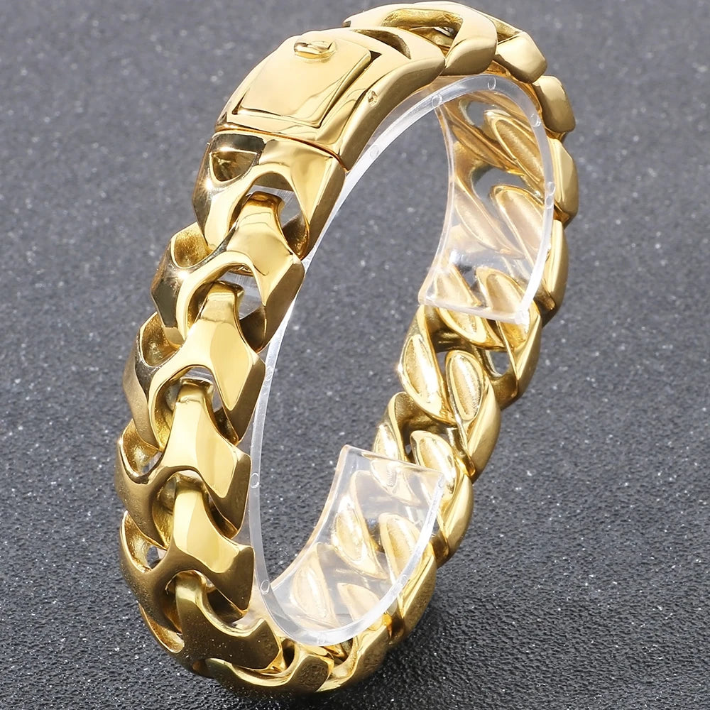 Cool Solid Stainless Steel Bracelet for Man Men's Jewelry Accessories Matte Brushed 18MM Width Keel Cuban Chain Boys'
