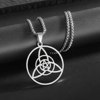 Stainless Steel Trinity Celtic Knot Nordic Rune Pendant Necklace Retro Ethnic Style Irish Knot Lucky Amulet Jewelry for Men