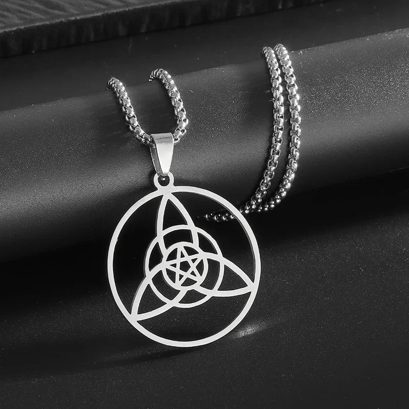Stainless Steel Trinity Celtic Knot Nordic Rune Pendant Necklace Retro Ethnic Style Irish Knot Lucky Amulet Jewelry for Men