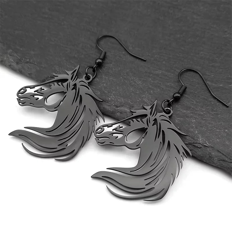 Black Horse Head Pendant Necklace — Stainless Steel