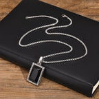 Vnox Black Square Stone Necklaces for Men, Retro Silver Color Stainless Steel Geometric Pendant Collar with Box Chain