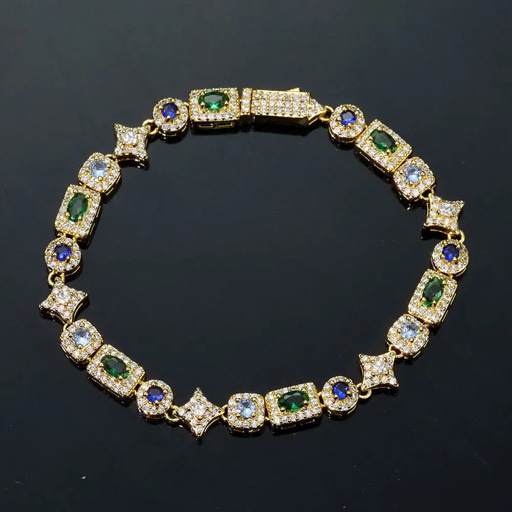 Gold Tennis Chain Necklace 6MM Colorful Rectangle