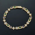Gold Tennis Chain Necklace 6MM Colorful Rectangle