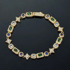 Gold Tennis Chain Necklace 6MM Colorful Rectangle