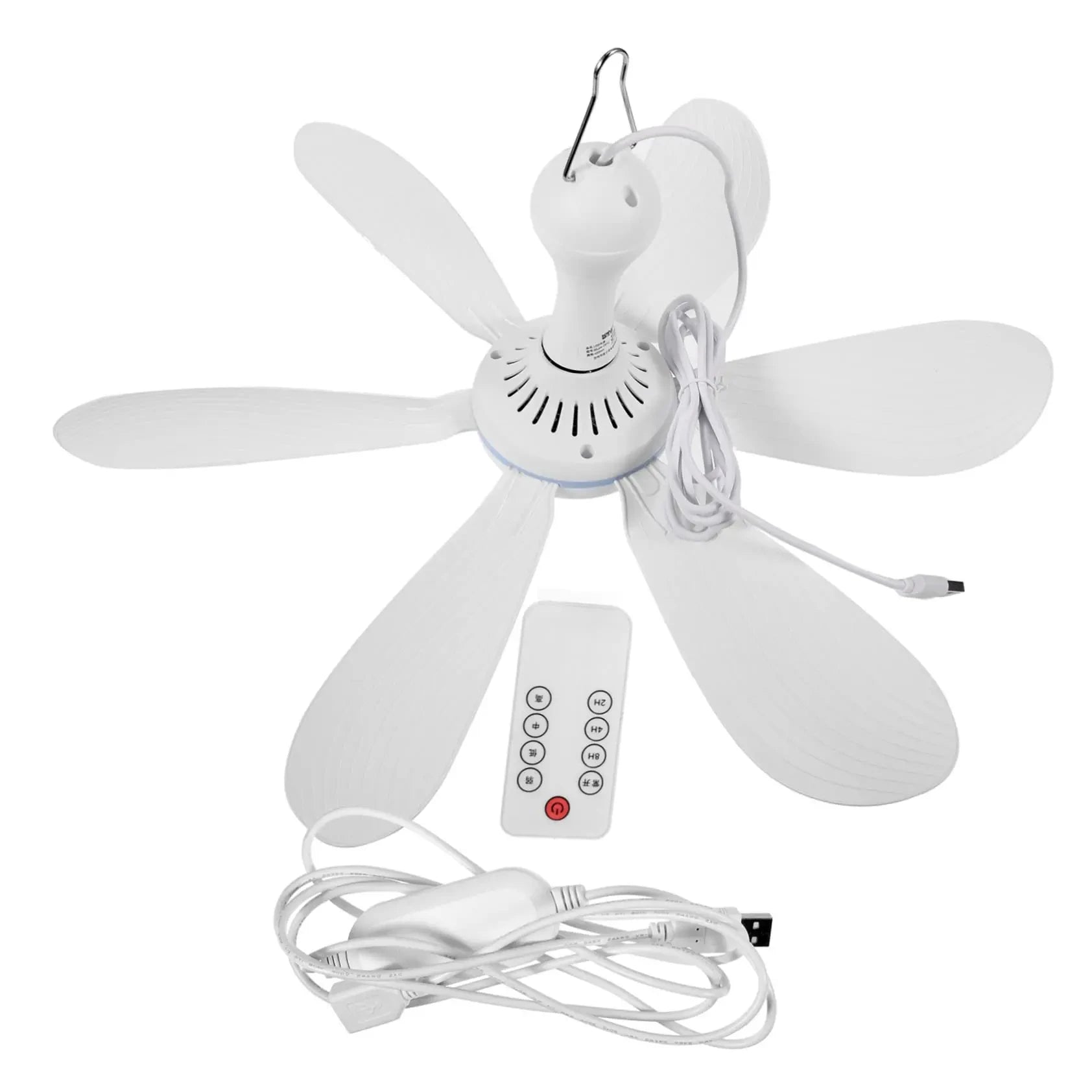 Silent 6 Leaves USB Powered Ceiling Canopy Fan with Remote Control Timing 4 Speed Hanging Fan for Camping Bed Dormitory