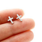Small Gold Cross Stud Earrings Christian Amulet — Stainless Steel