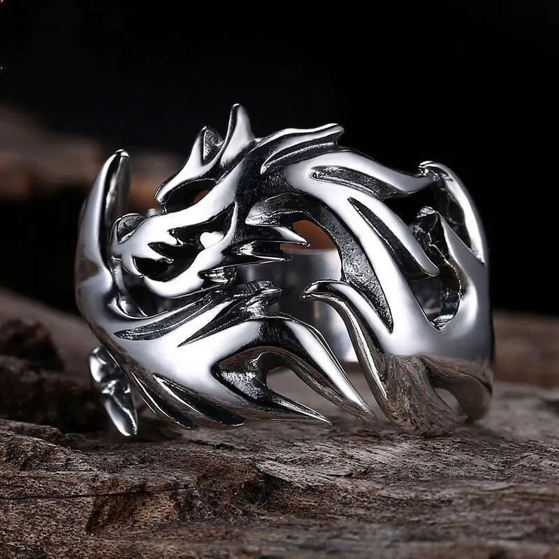 Dragon Steel Ring Korean Style Patterned