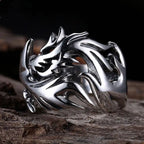 Dragon Steel Ring Korean Style Patterned