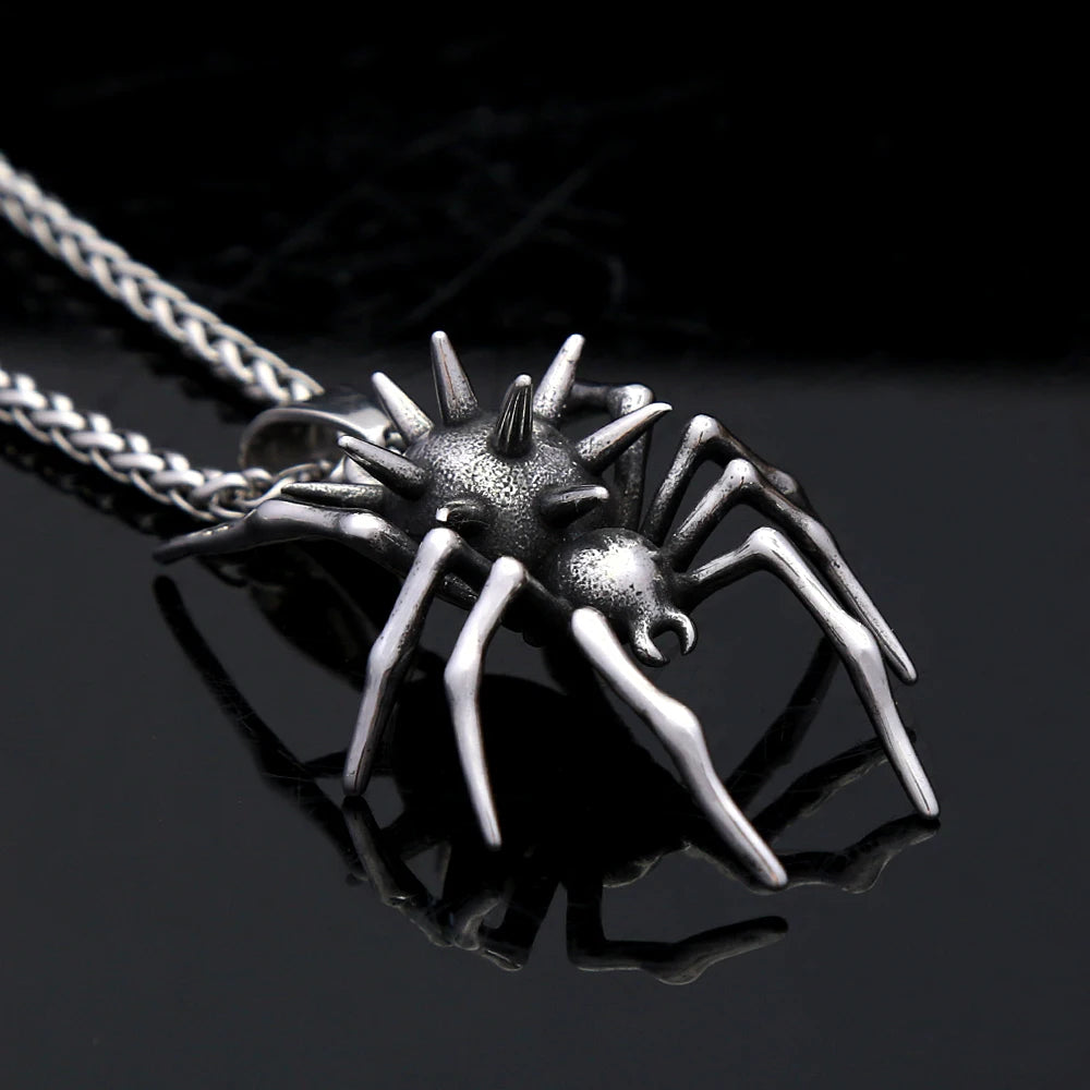 Vintage Gothic Spider Necklace For Men Stainless Steel Punk Animal Pendant Necklace Unique Fashion Jewelry Gifts