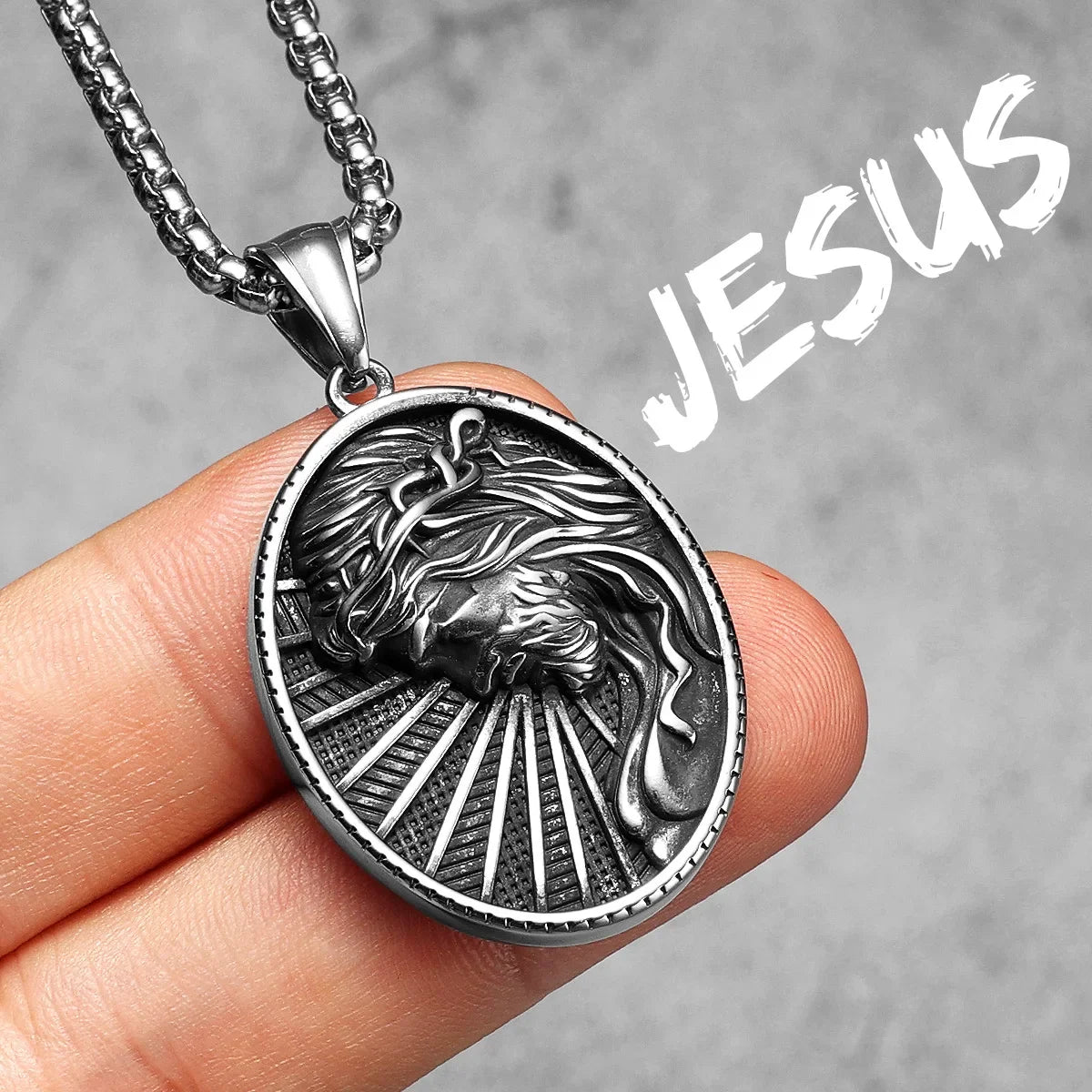 Cross Jesus Pendant Necklace — Stainless Steel