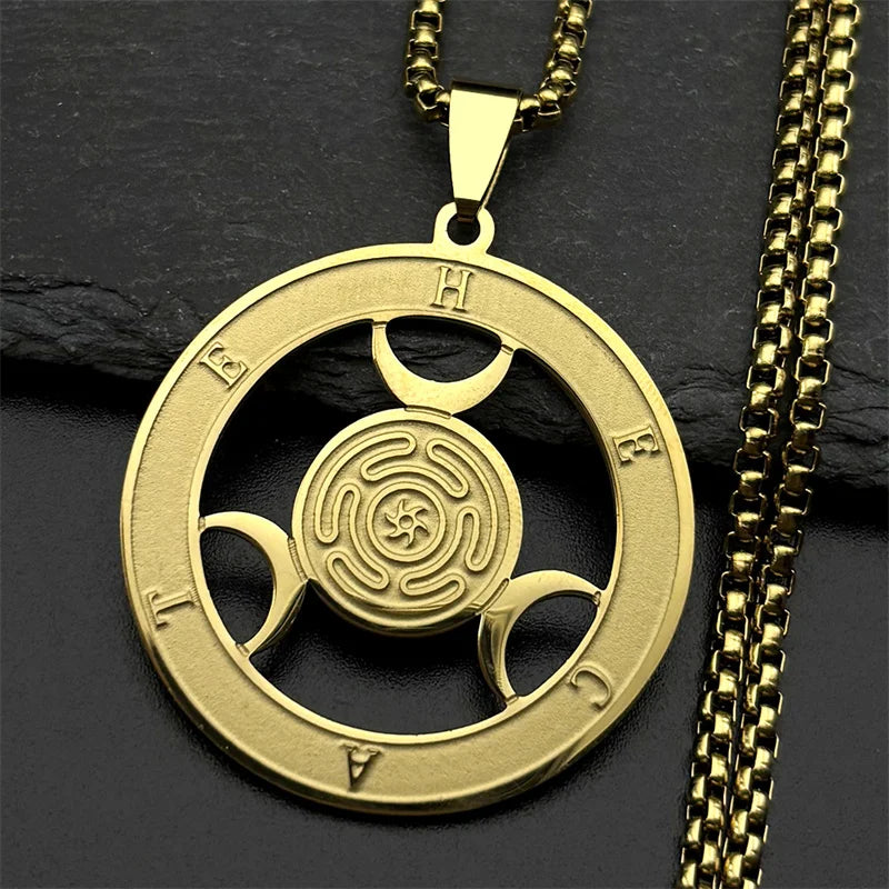 Hecate Wheel Pendant Necklace — Stainless Steel