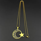 Gold Crescent Moon Star Necklace — Stainless Steel